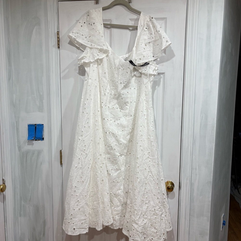 Anthropologie 2X Extro&Vert Ada Flutter-Sleeve Broderie Midi Dress NWT UK 20 3X - Picture 2 of 10